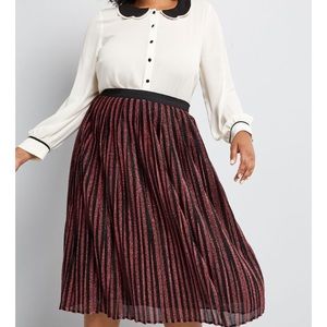 Modcloth Metallic Pink Striped Midi Pleated Skirt